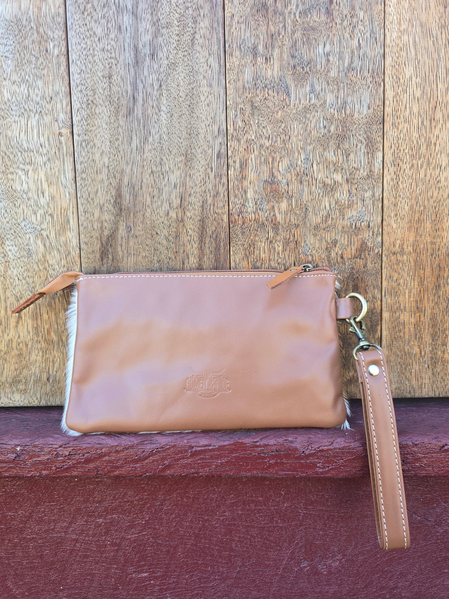 Large tooled hide clutch -Tan #06