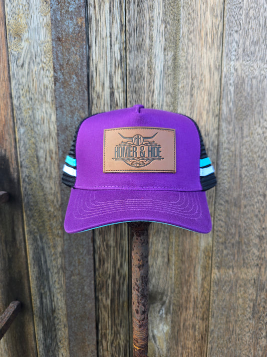Purple on black blue underbrim ponytail