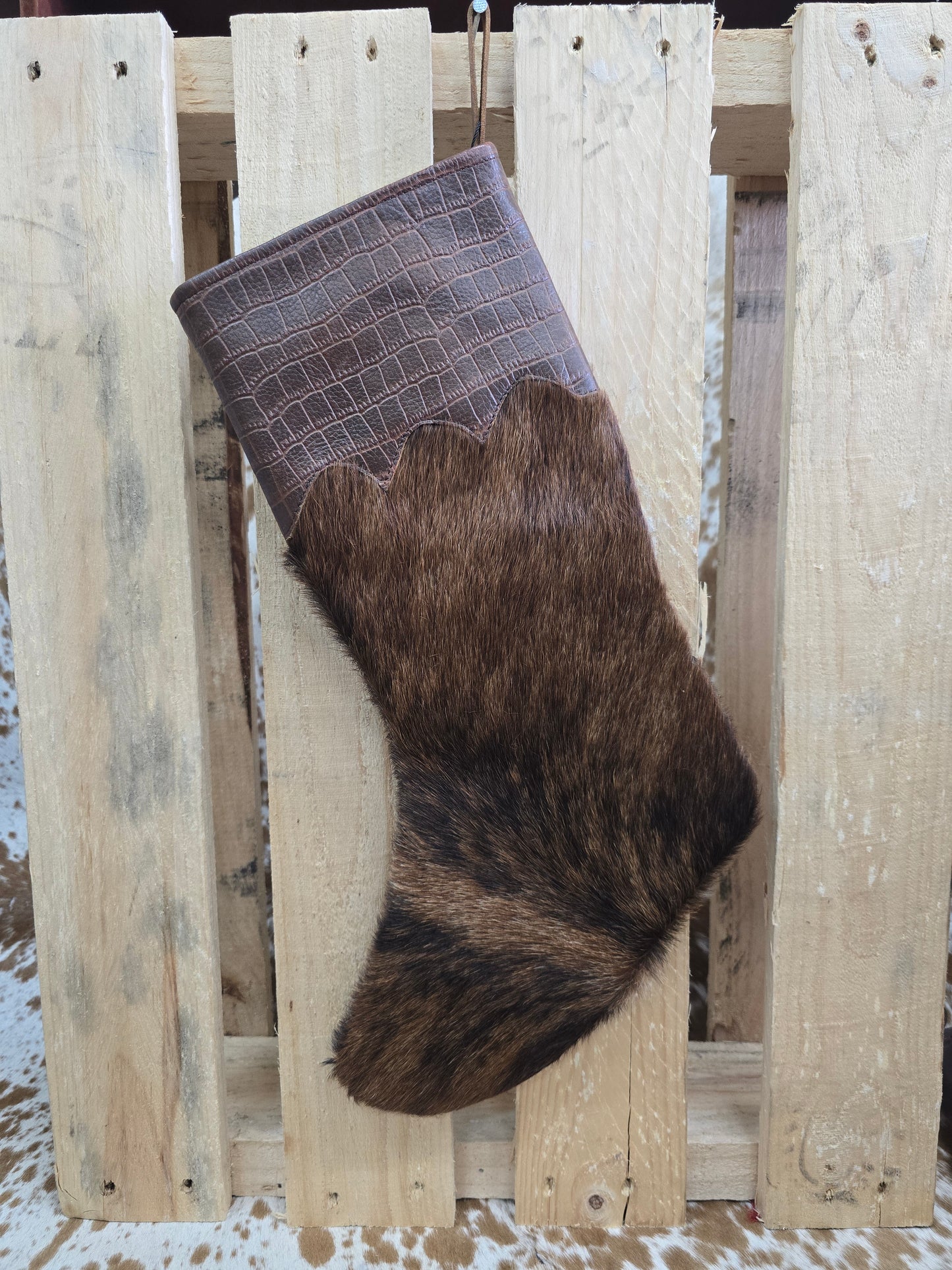 Cow hide Christmas stocking #17