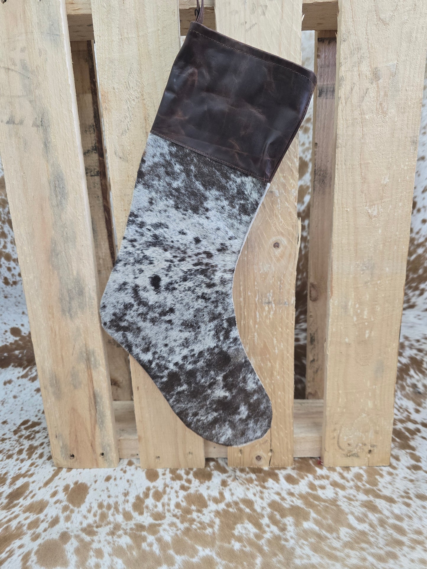 Cow hide Christmas stocking #22