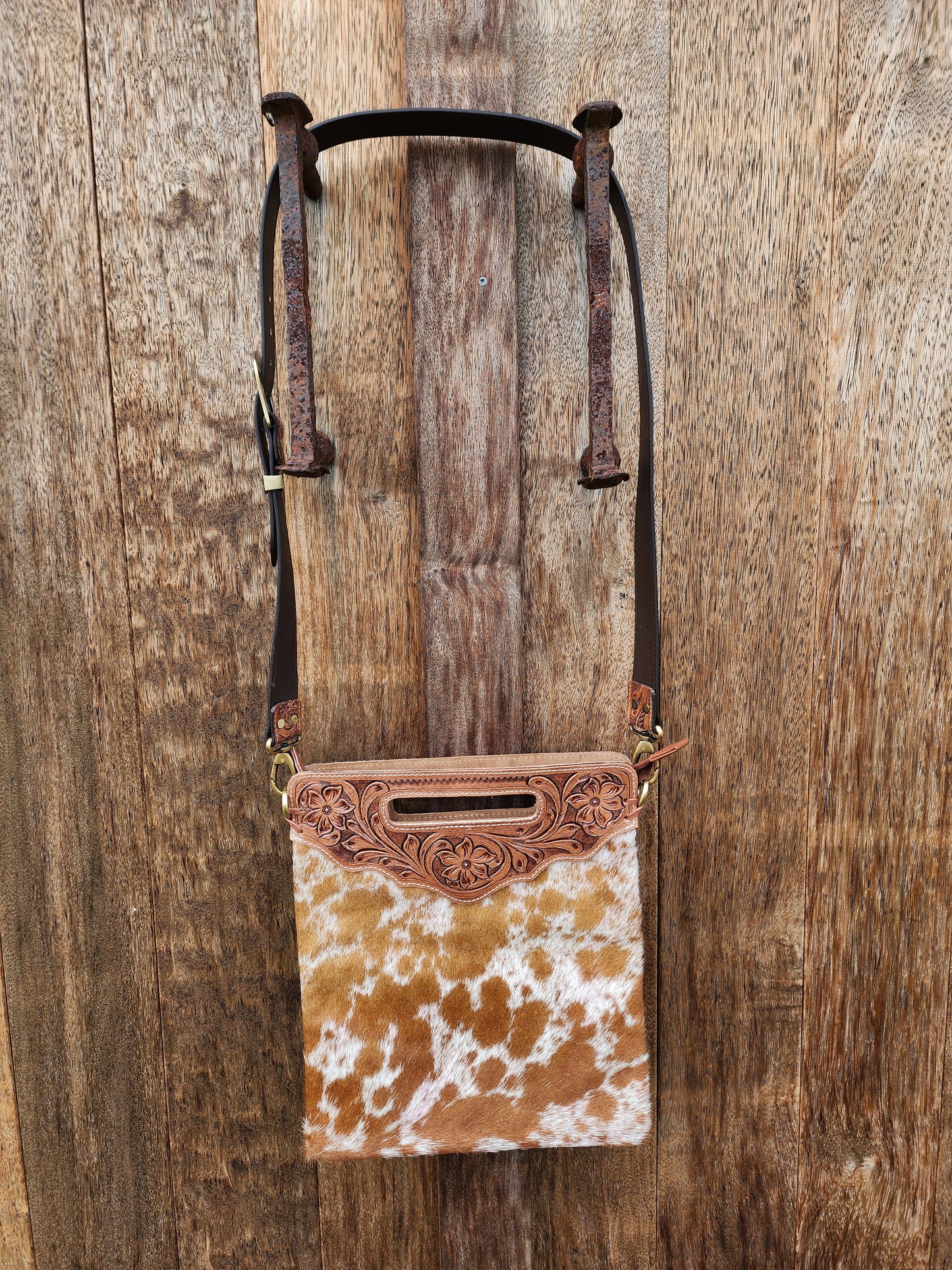 Cowhide sling bag with tooling #02