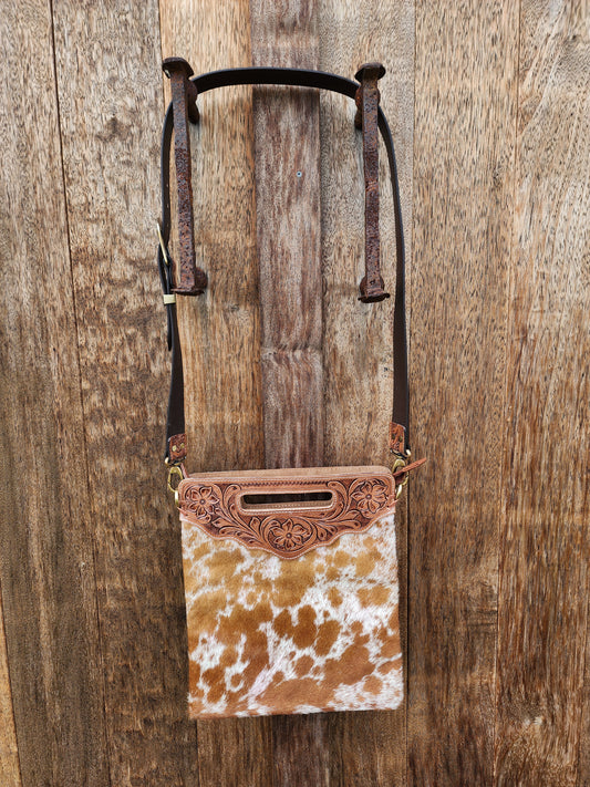 Cowhide sling bag with tooling #02