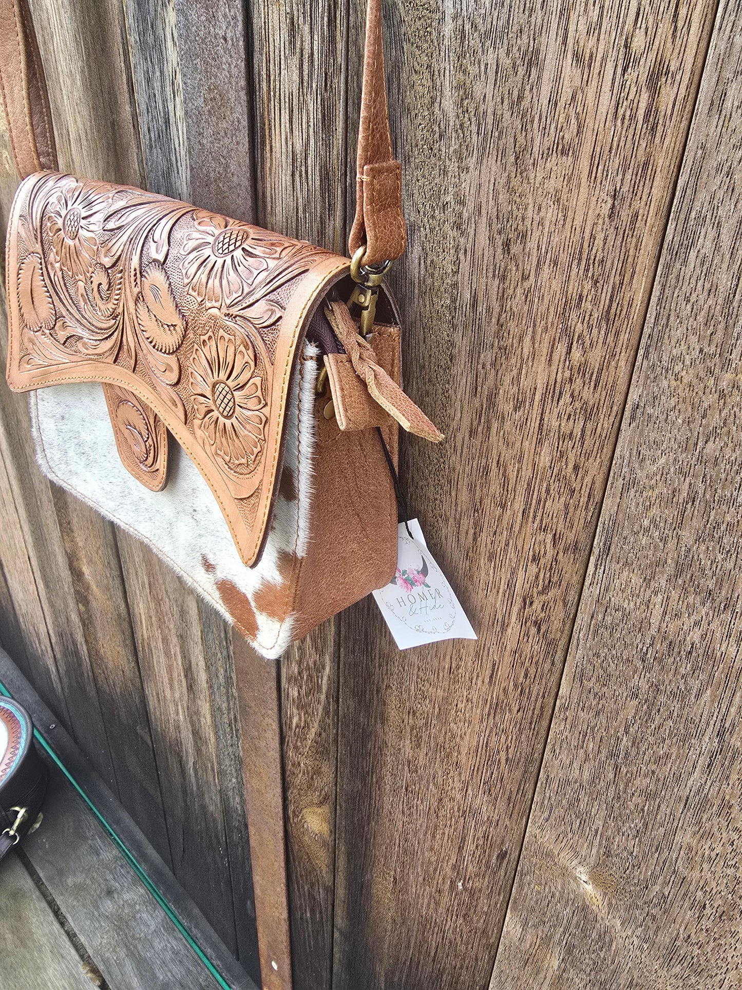 Tooled Leather Crossbody Bag