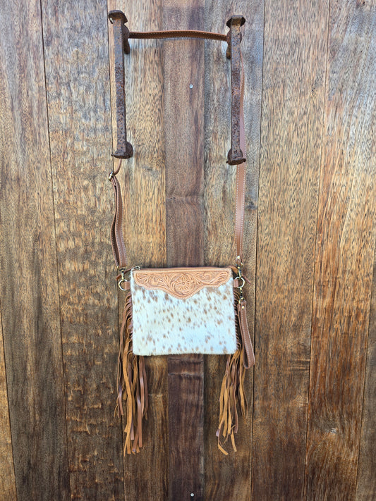 Tooled clutch bag with tassels - Tan #05