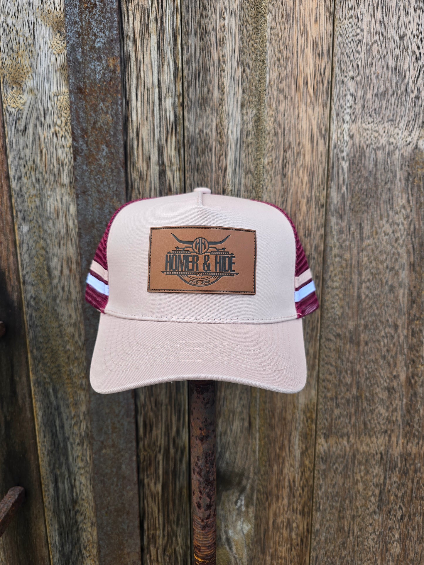 Dusty pink on maroon