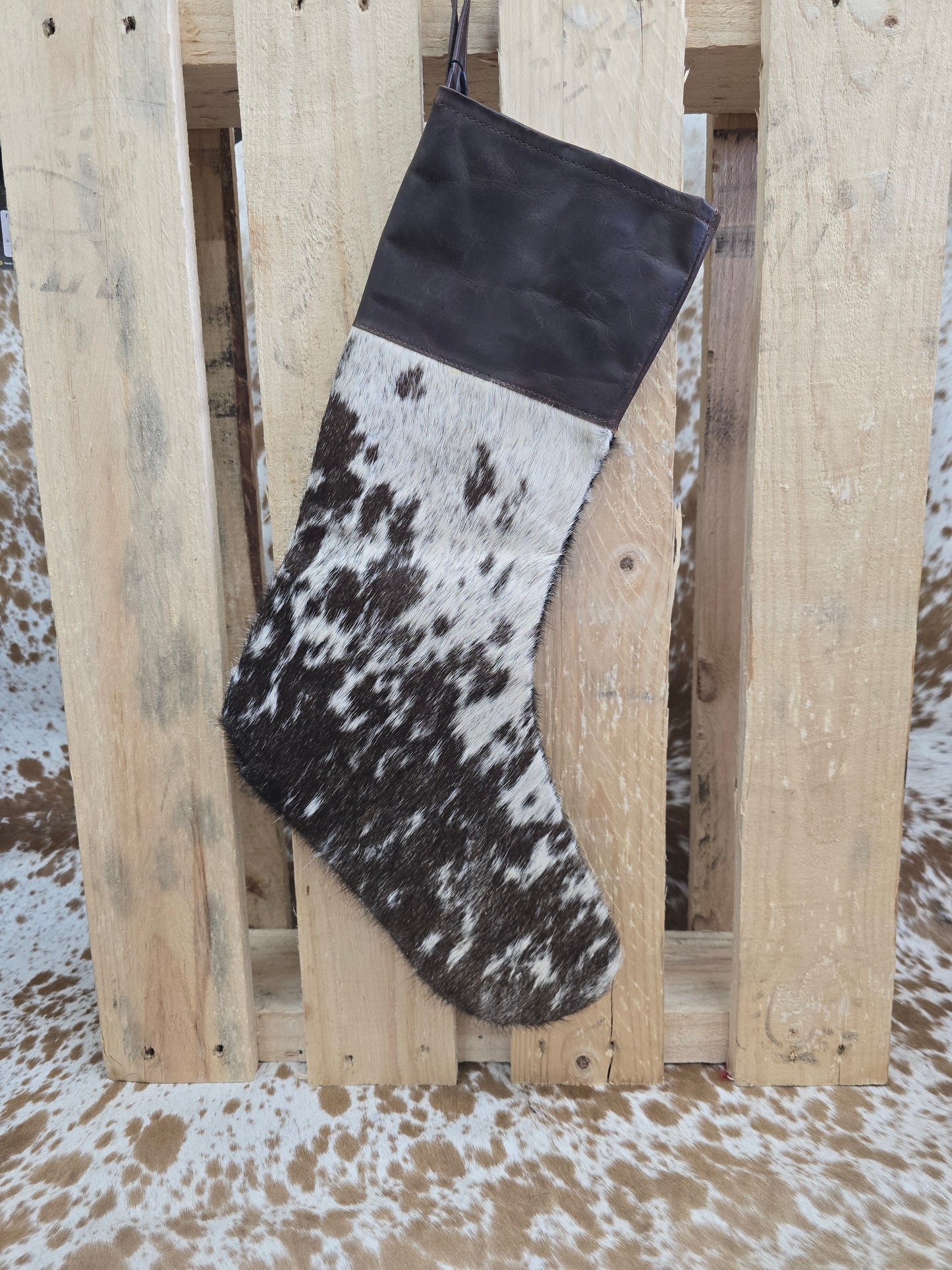 Cow hide Christmas stocking #20