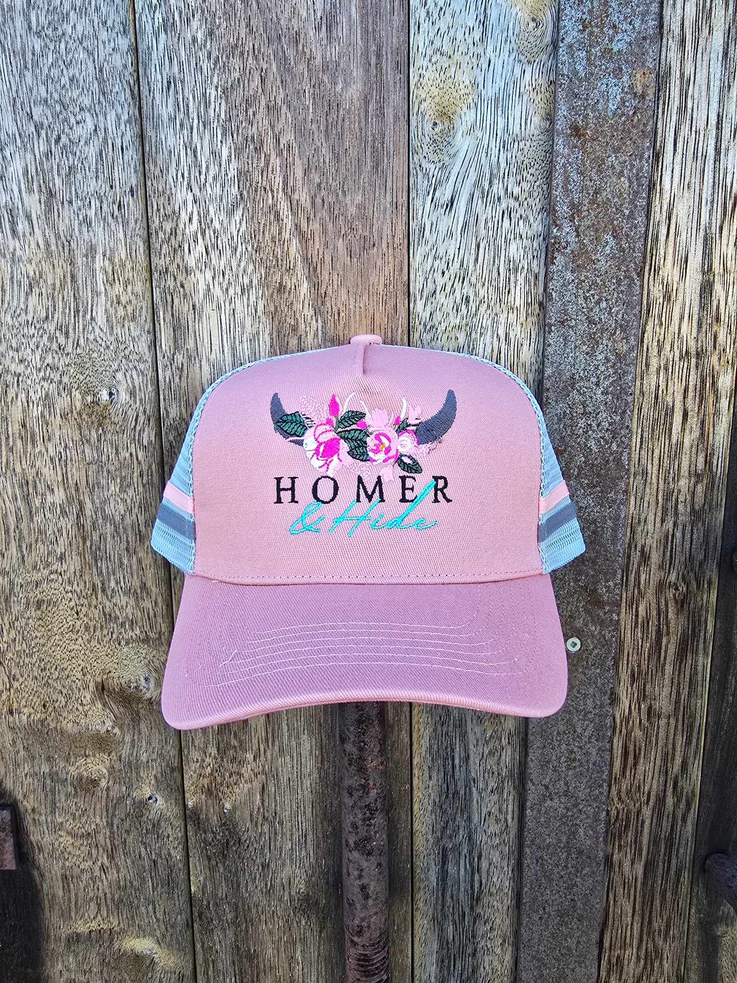 Pink on grey
