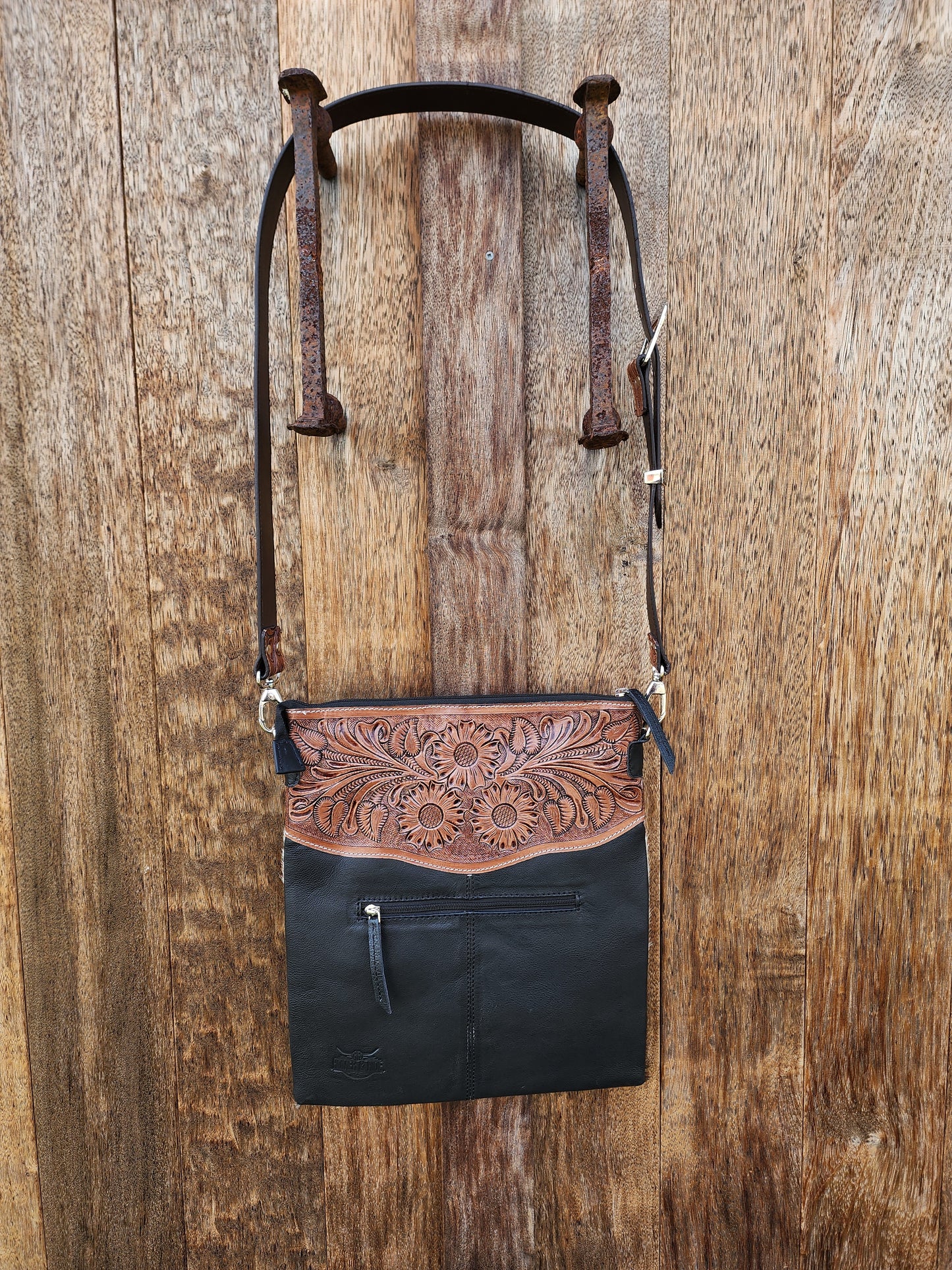 Sunflower Hand tooled leather cross body bag #01