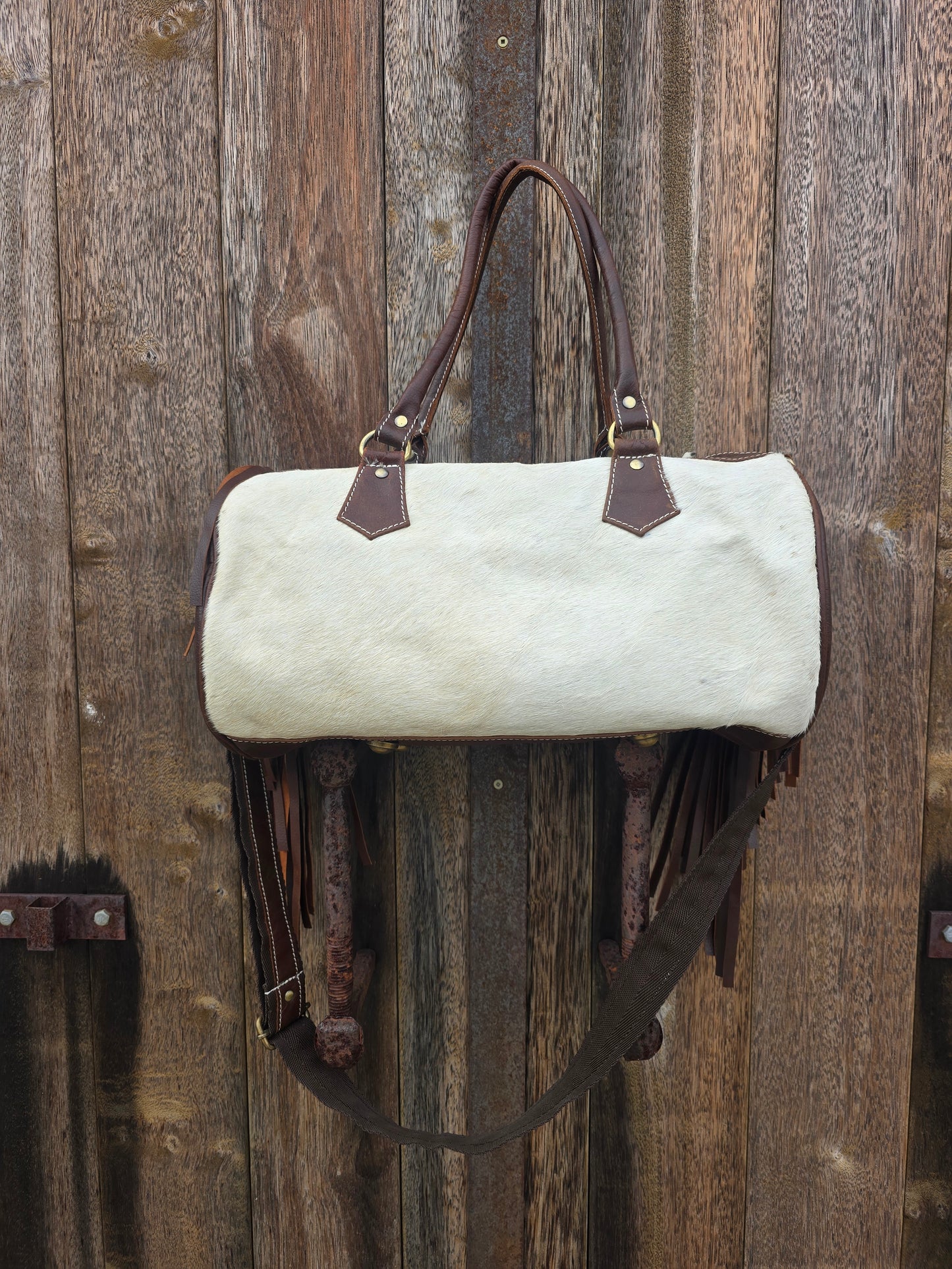 Small Tassled Hand Painted Teal Duffle Bag