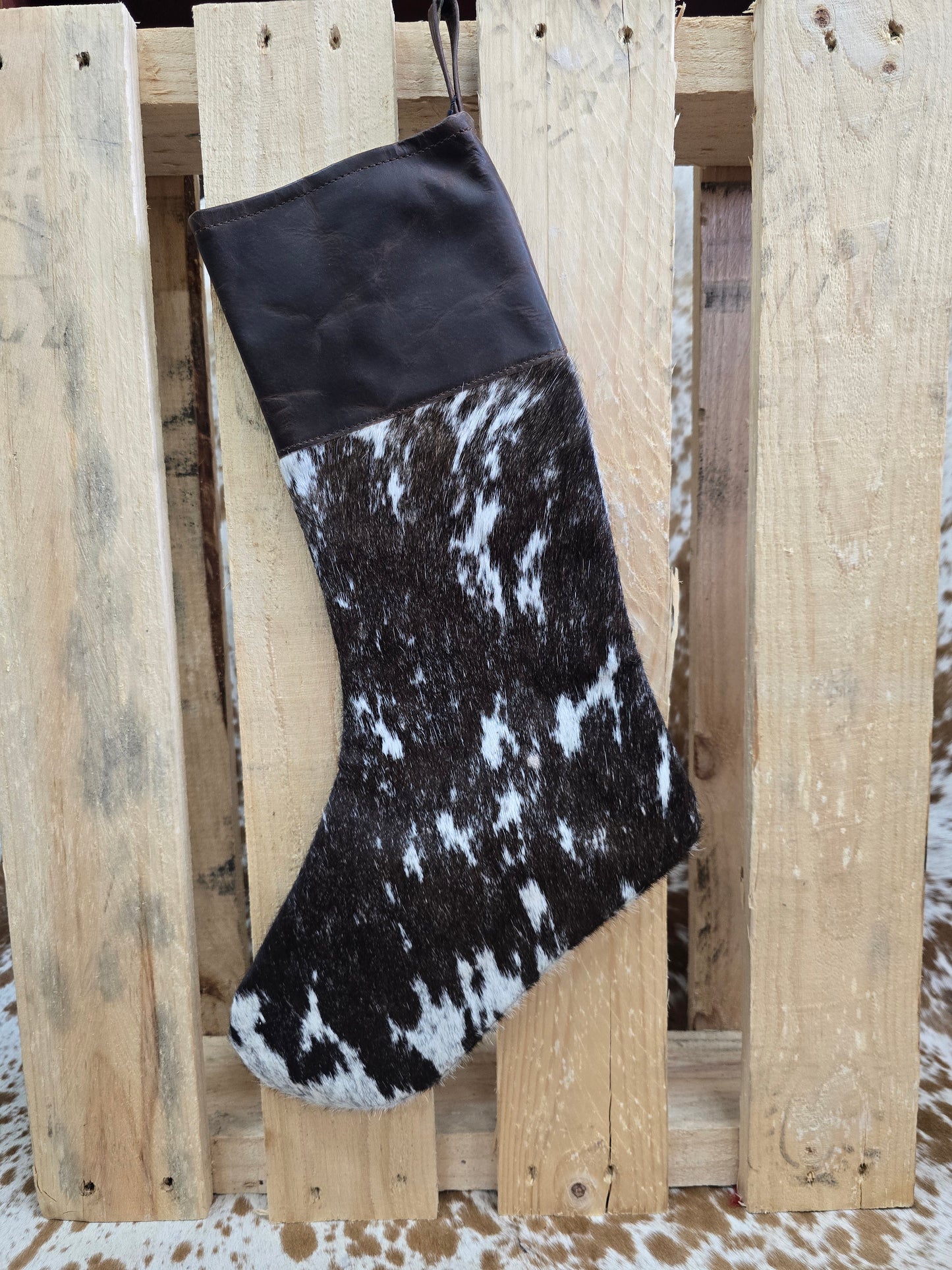 Cow hide Christmas stocking #16