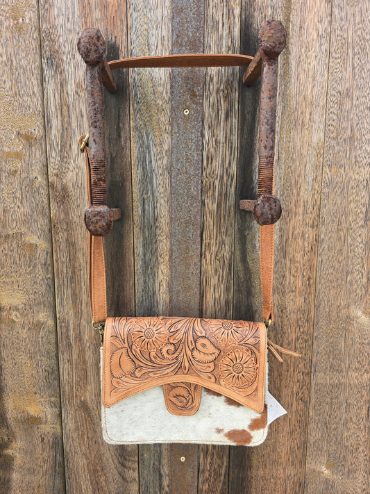 Tooled Leather Crossbody Bag