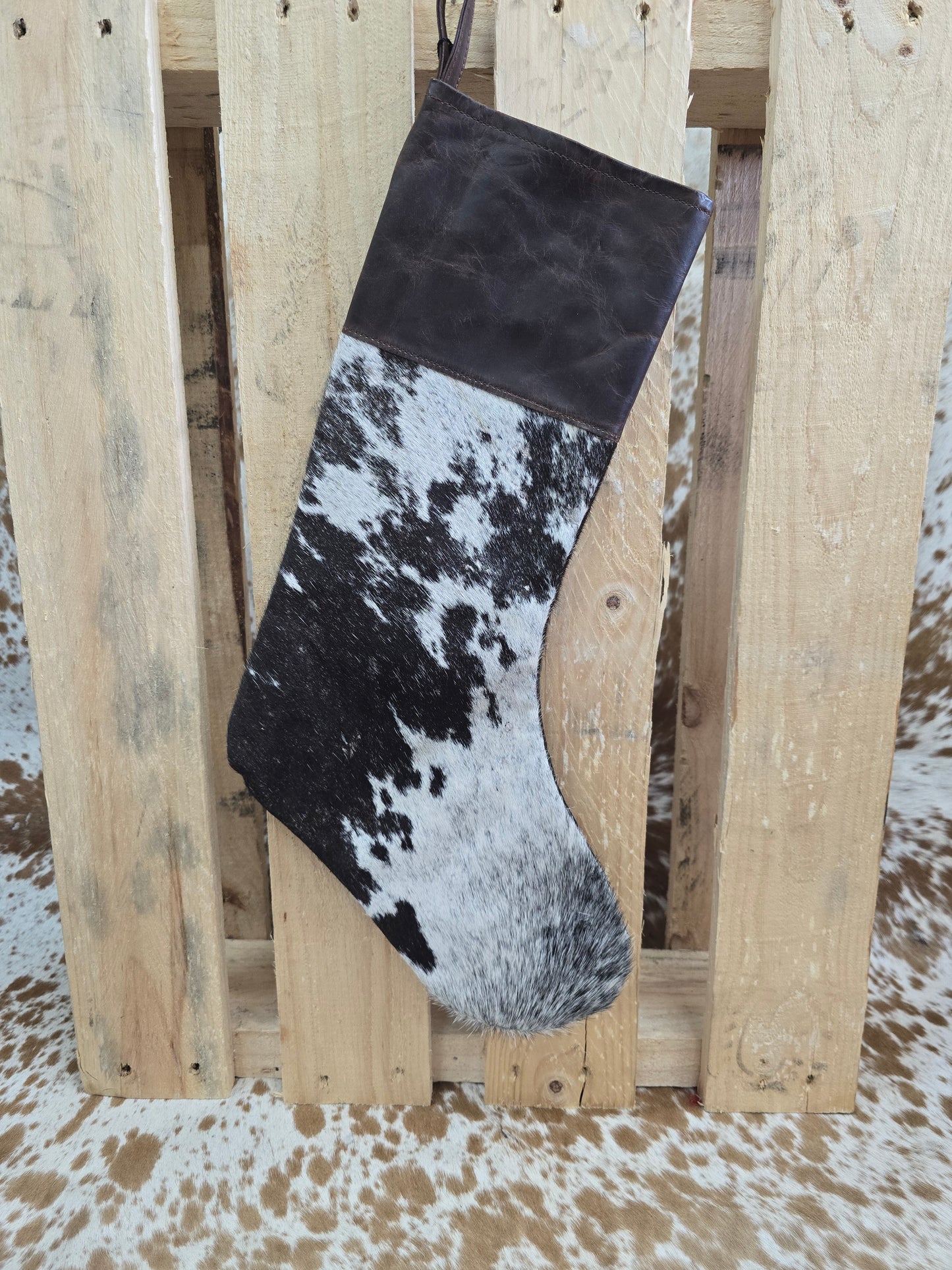 Cow hide Christmas stocking #28