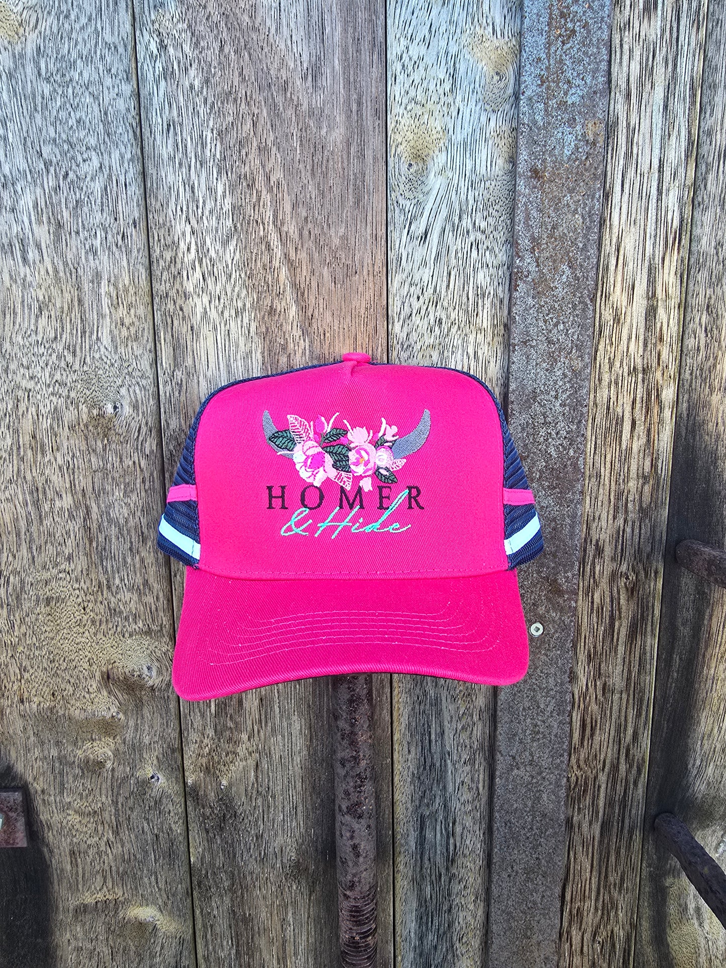 Pink on navy