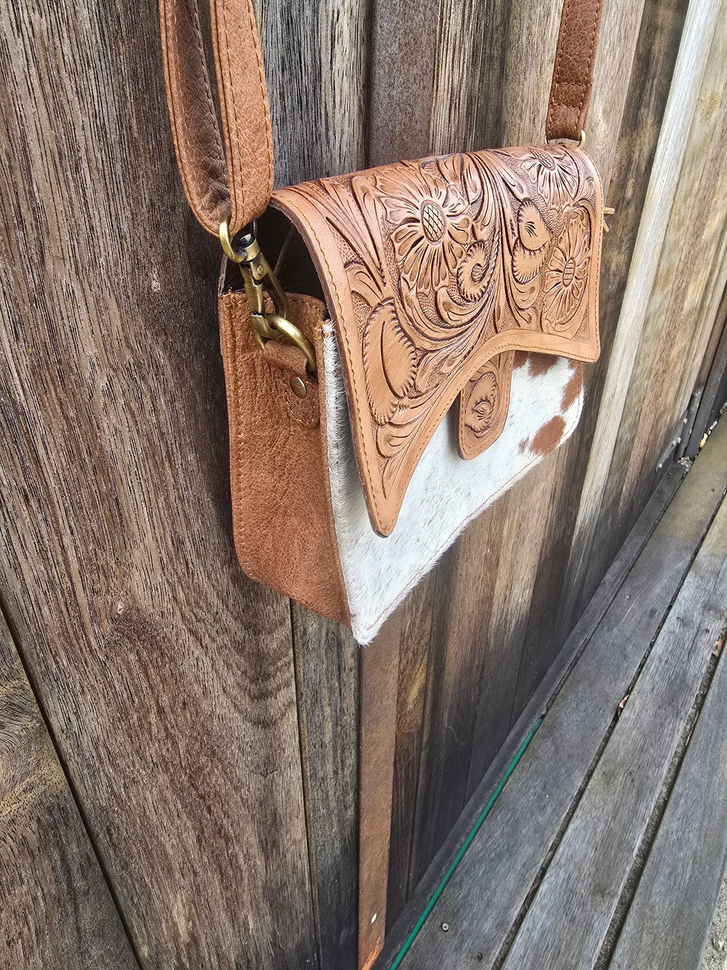 Tooled Leather Crossbody Bag
