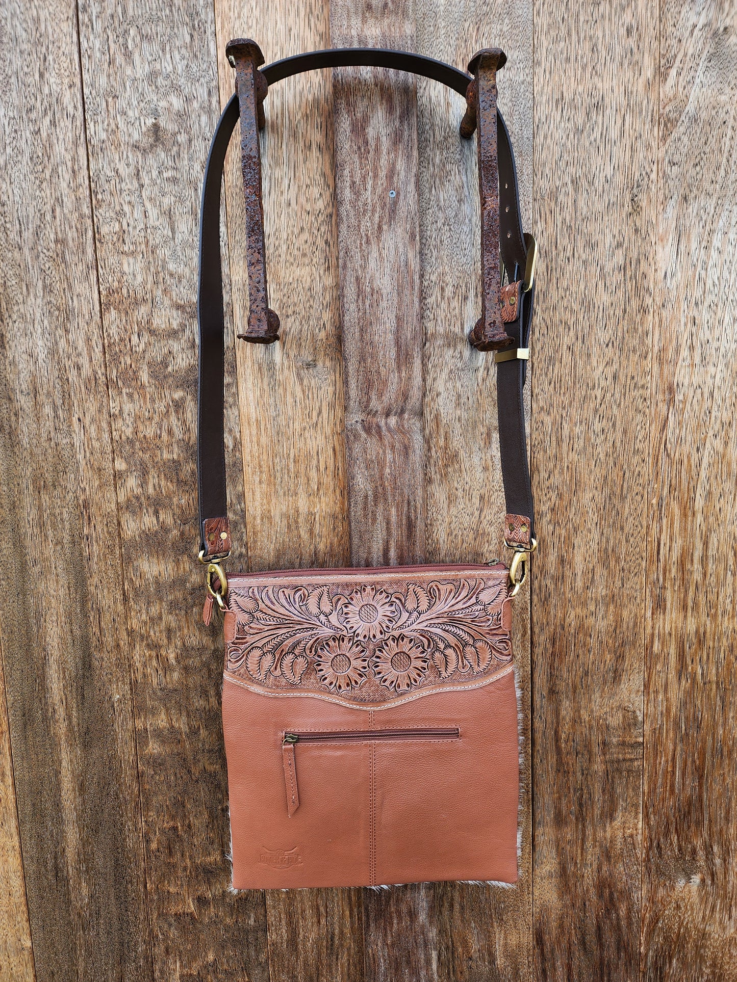 Sunflower Hand tooled leather cross body bag #03