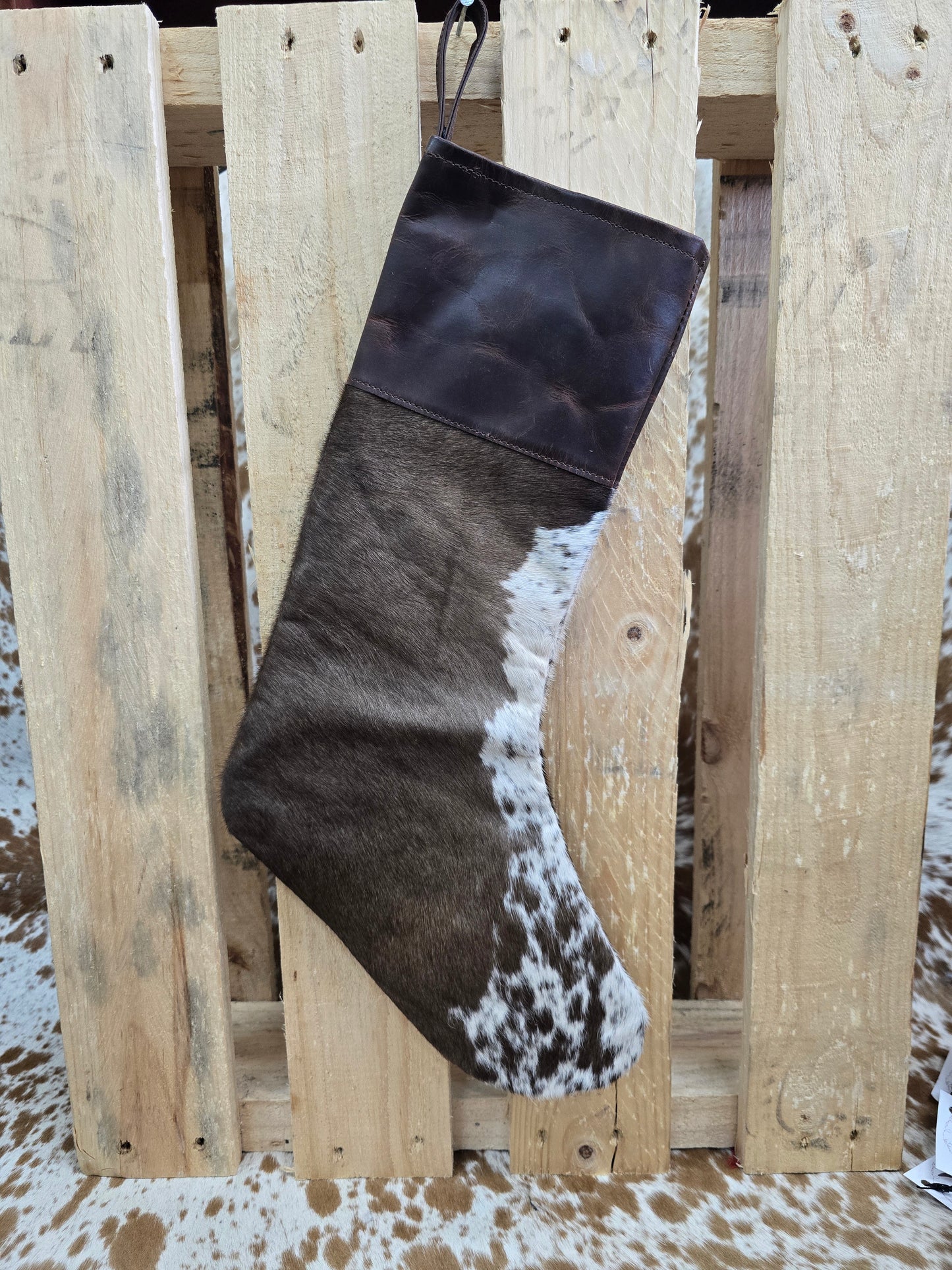 Cow hide Christmas stocking #13