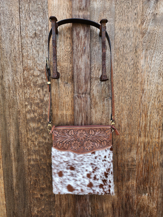 Sunflower Hand tooled leather cross body bag #03