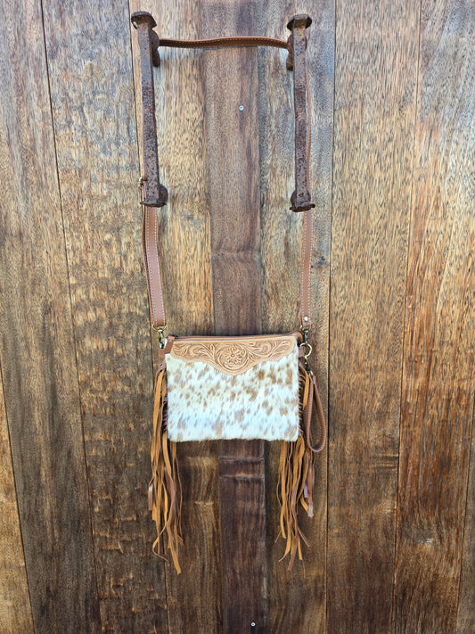 Tooled clutch bag with tassels - Tan #02