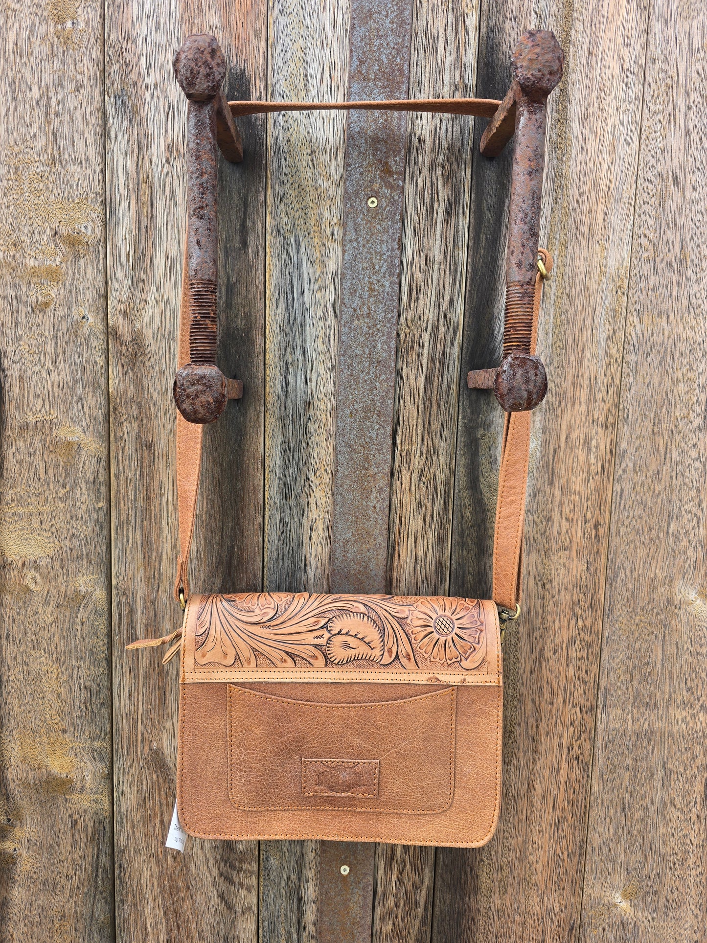 Tooled Leather Crossbody Bag