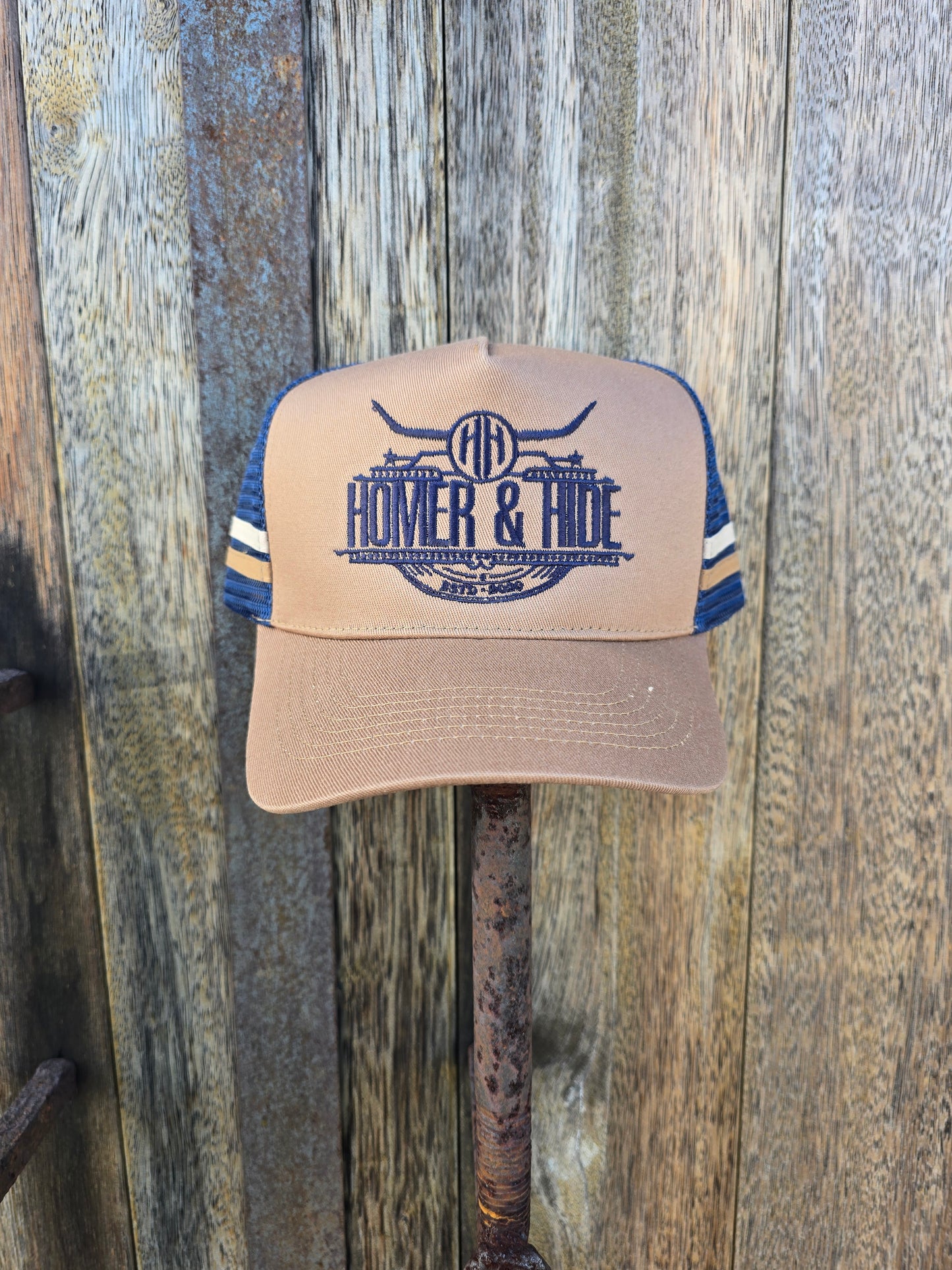 Tan on navy
