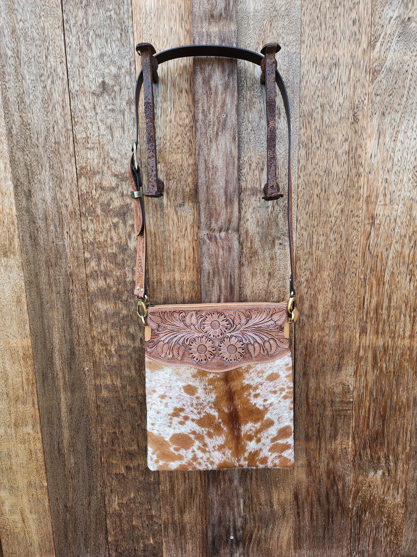 Sunflower Hand tooled leather cross body bag #06