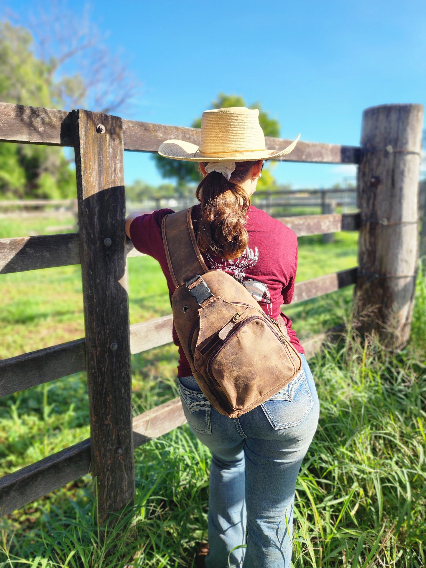 Antique leather Triangle chest sling bag