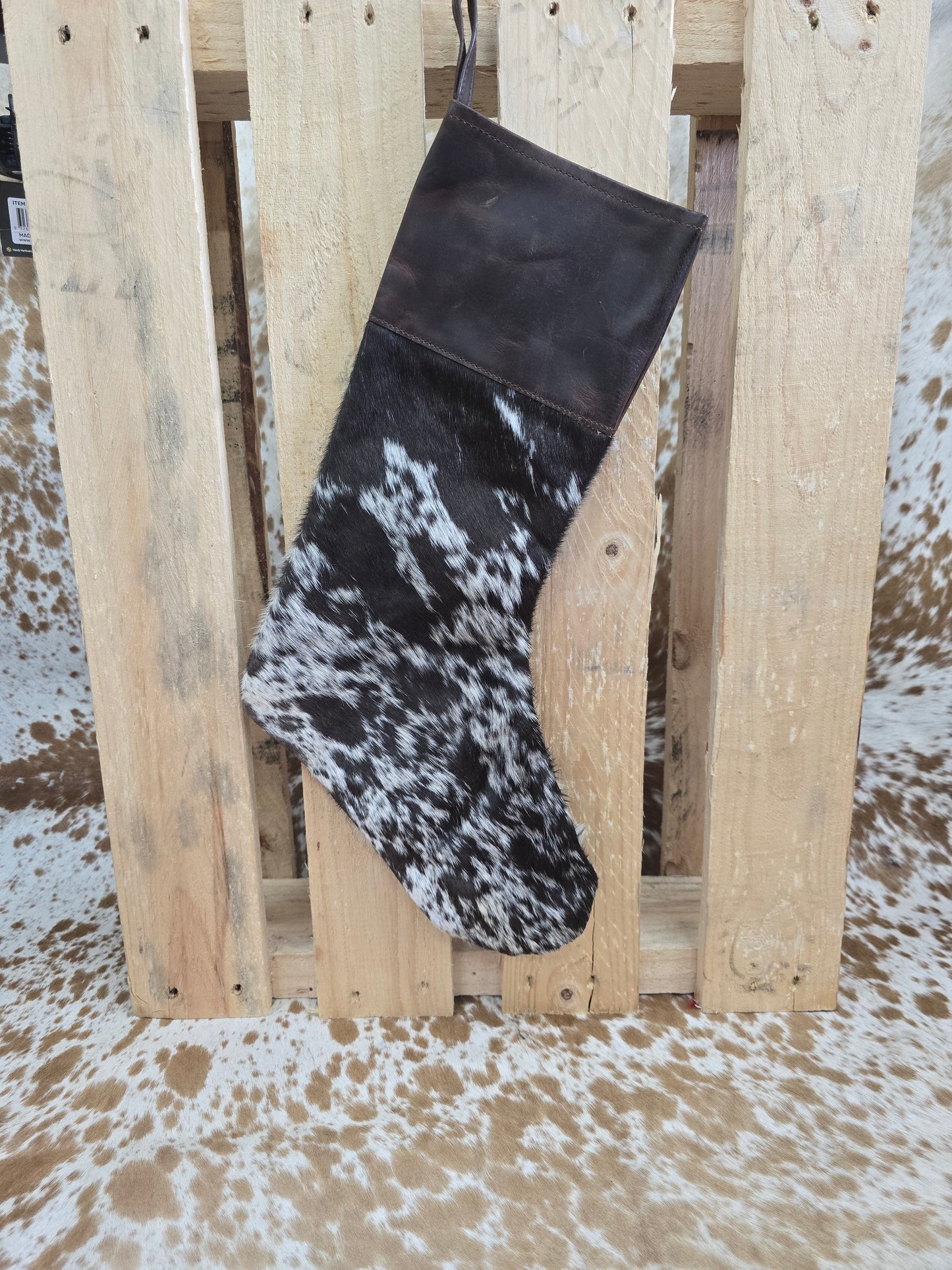 Cow hide Christmas stocking #26