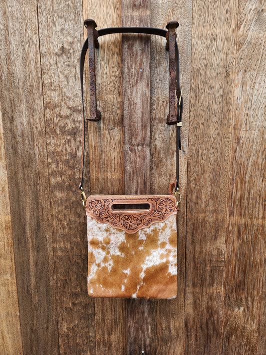 Cowhide sling bag with tooling #05