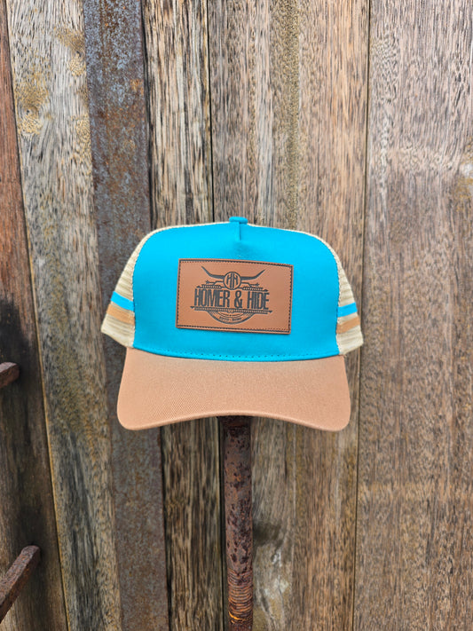 Teal brown leopard print under brim