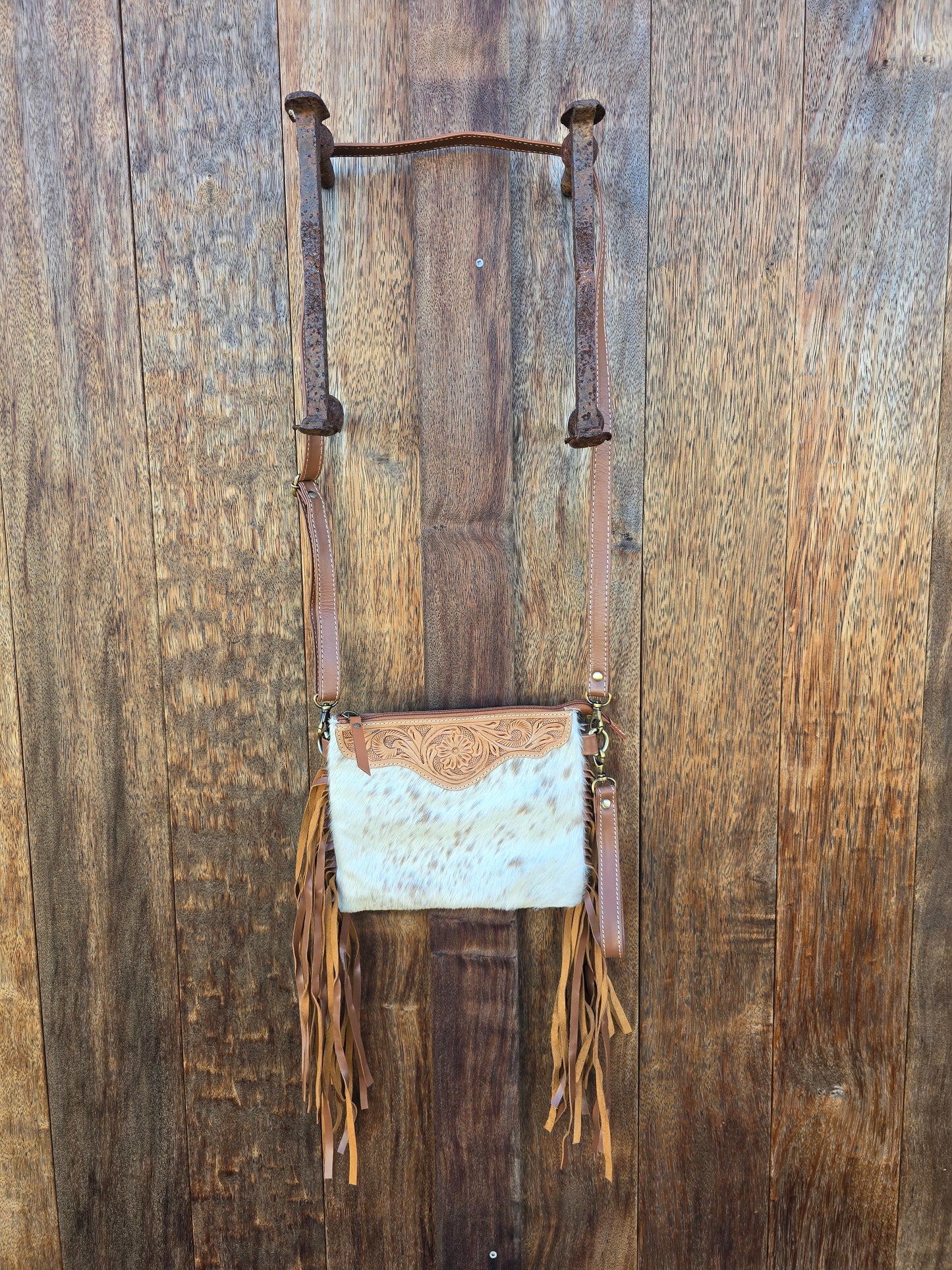 Tooled clutch bag with tassels - Tan #06