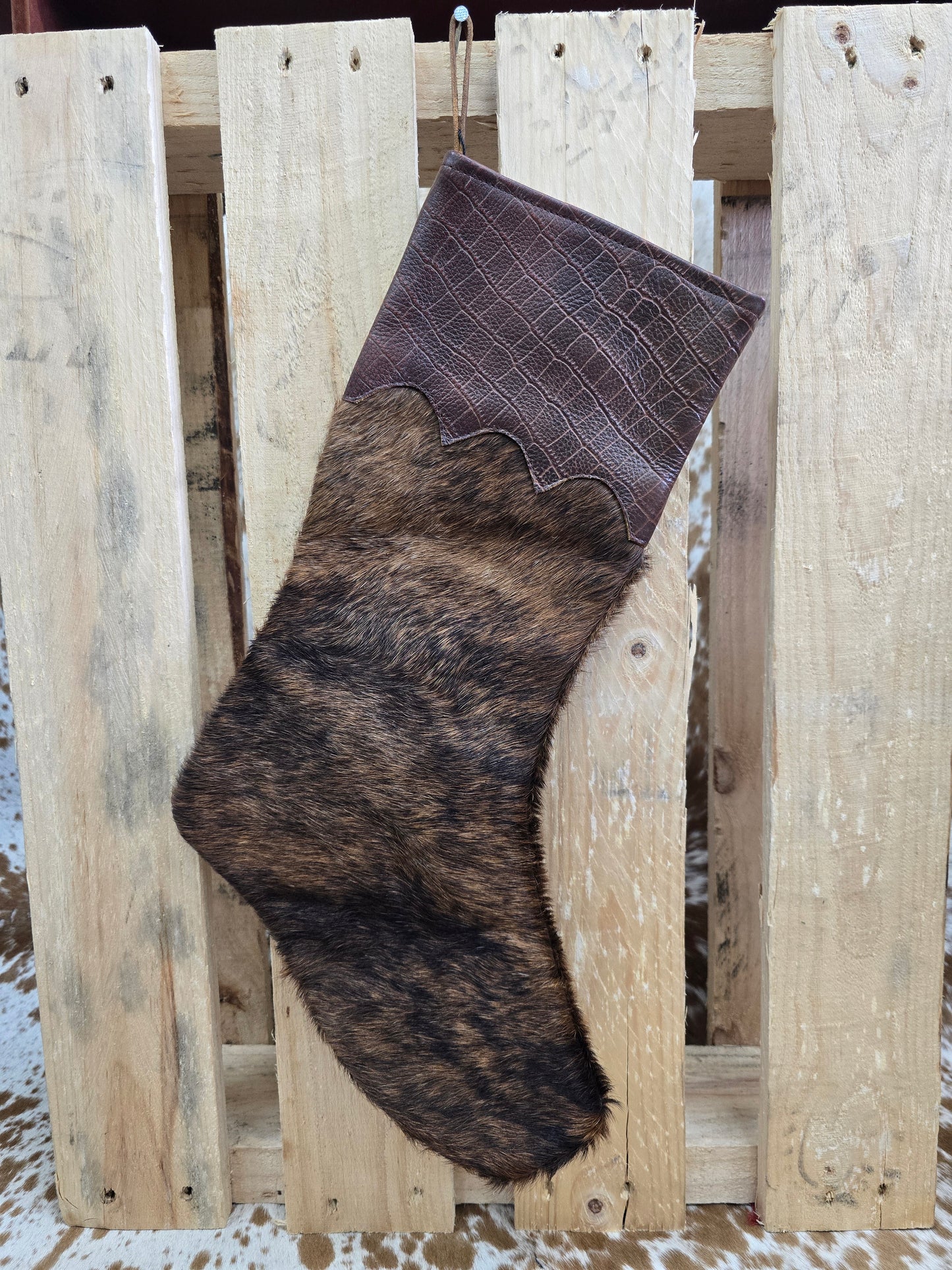 Cow hide Christmas stocking #17