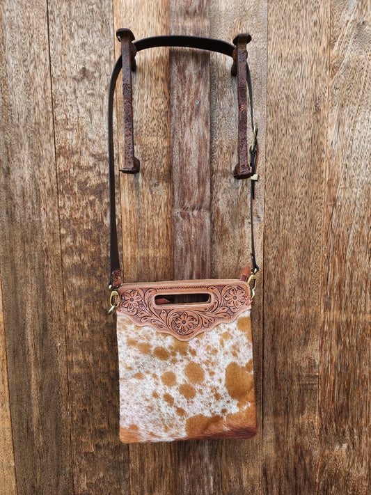 Cowhide sling bag with tooling #03